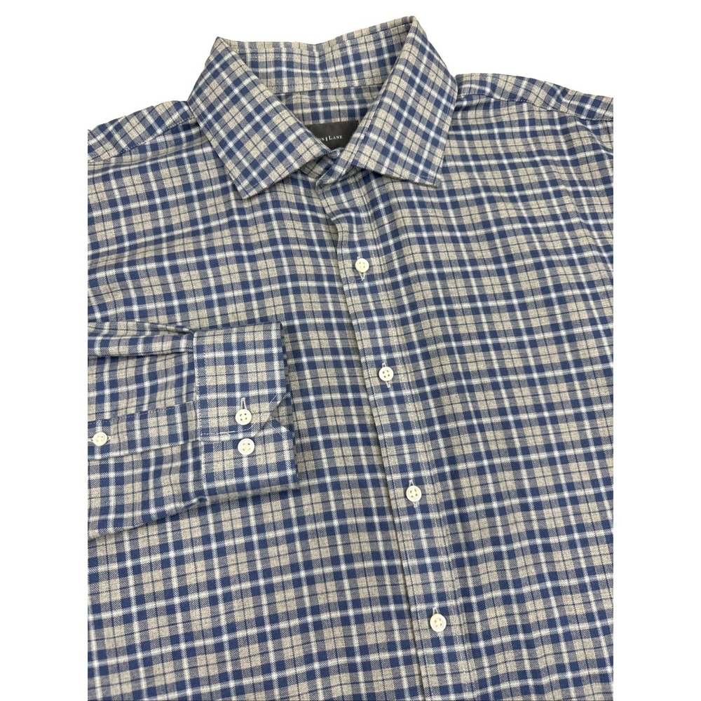 Alton Lane Shirt Men's Large Tall Blue Gray Plaid Flannel Wool Cotton Custom